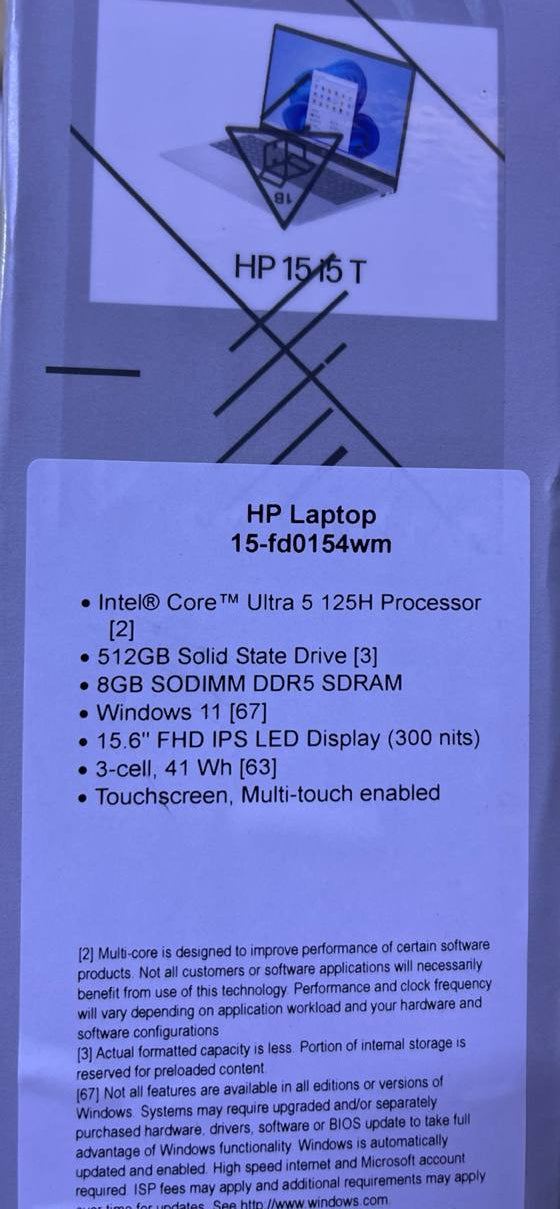 TJM HP 15-FD0154WM, Ultra 5-125H, RAM 8GB, SSD 512GB, Intel Graphics, 15.6" FHD, TouchScreen Silver
