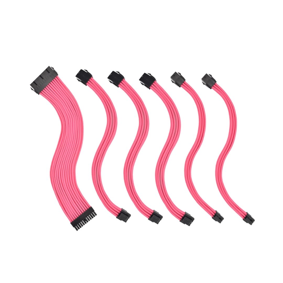 TJM Soft Hard Power Supply Sleeved Cable PSU Extension Cable Kit - Pink