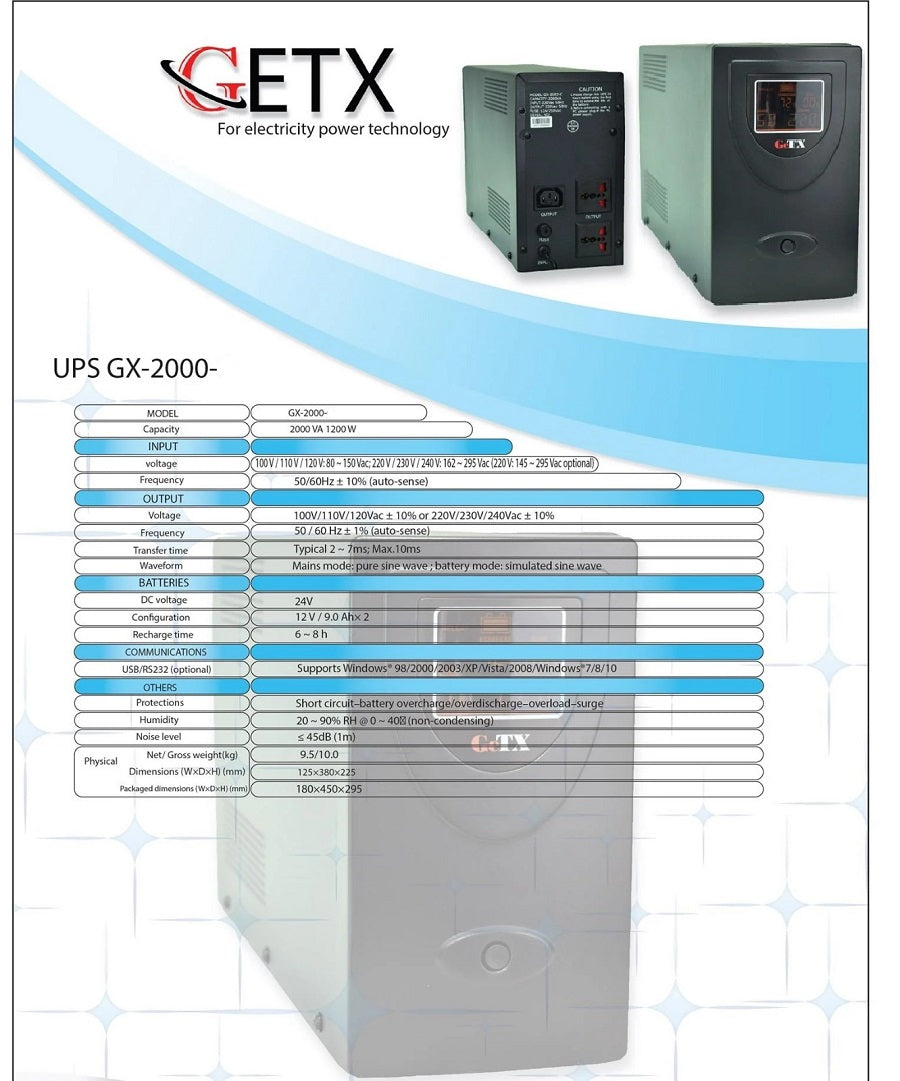 TJM UPS GeTX Online GXT-2000-CON, 2KV (2000VA, 2KV) HF LCD battery 12-7 *6