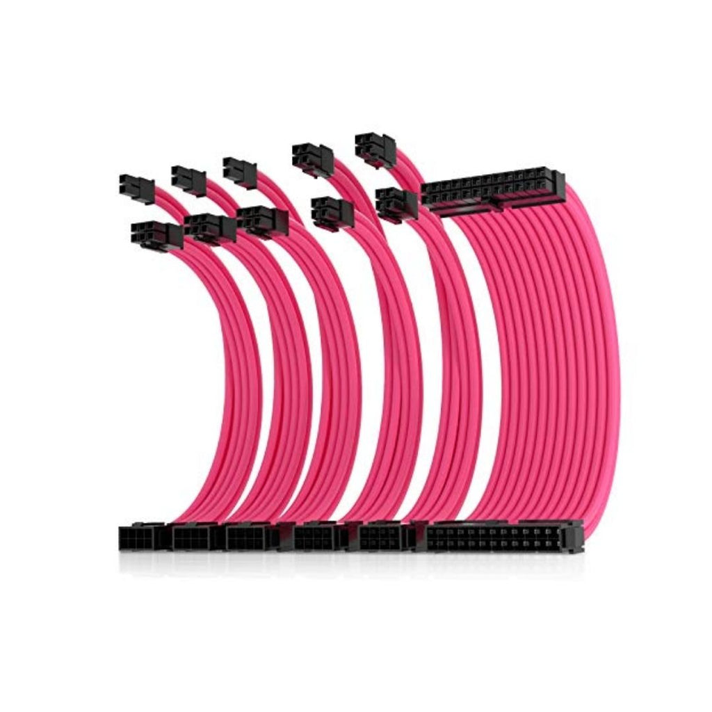 TJM Soft Hard Power Supply Sleeved Cable PSU Extension Cable Kit - Pink