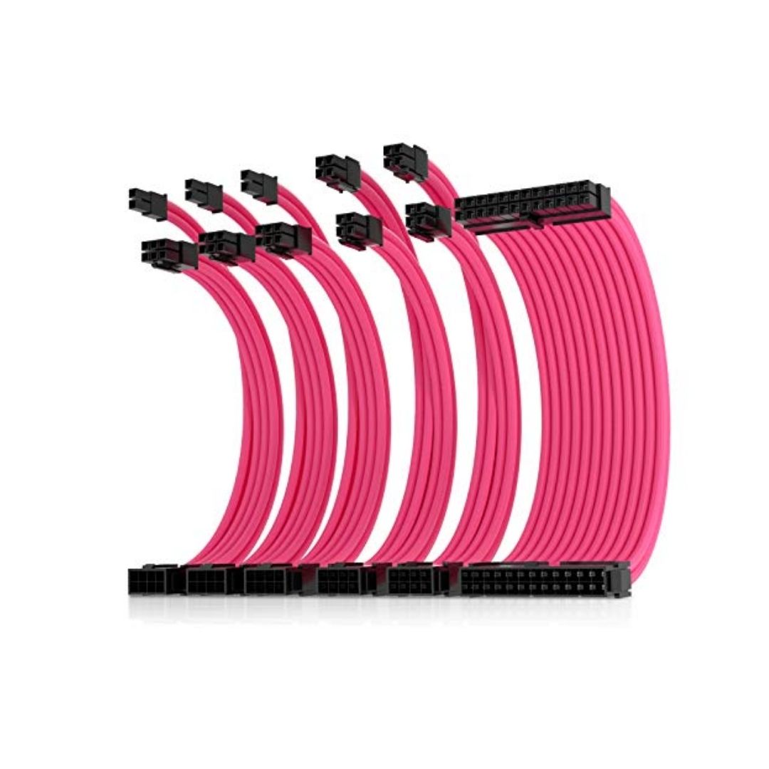 TJM Soft Hard Power Supply Sleeved Cable PSU Extension Cable Kit - Pink