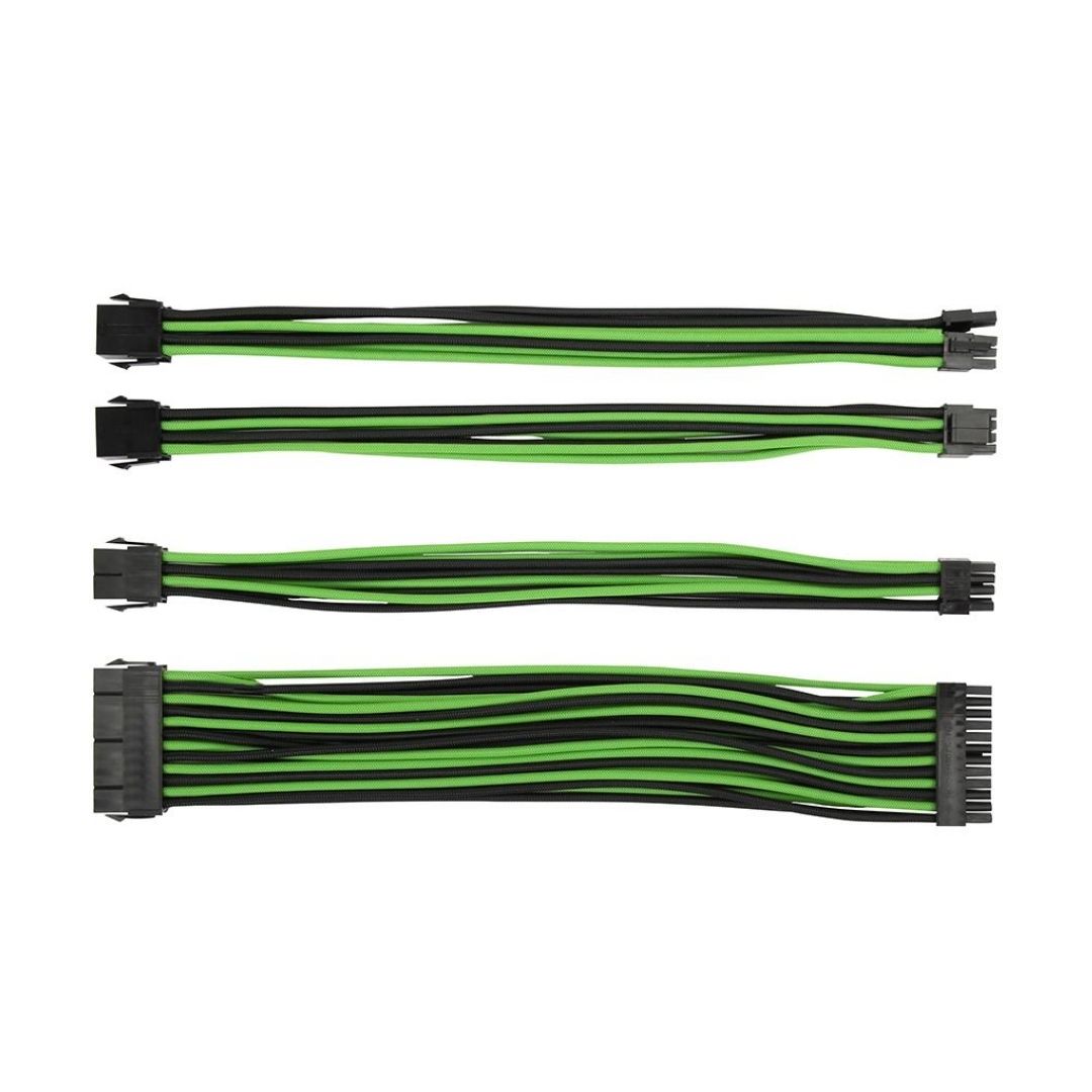 TJM Soft Hard Power Supply Sleeved Cable PSU Extension Cable Kit - Green & Black