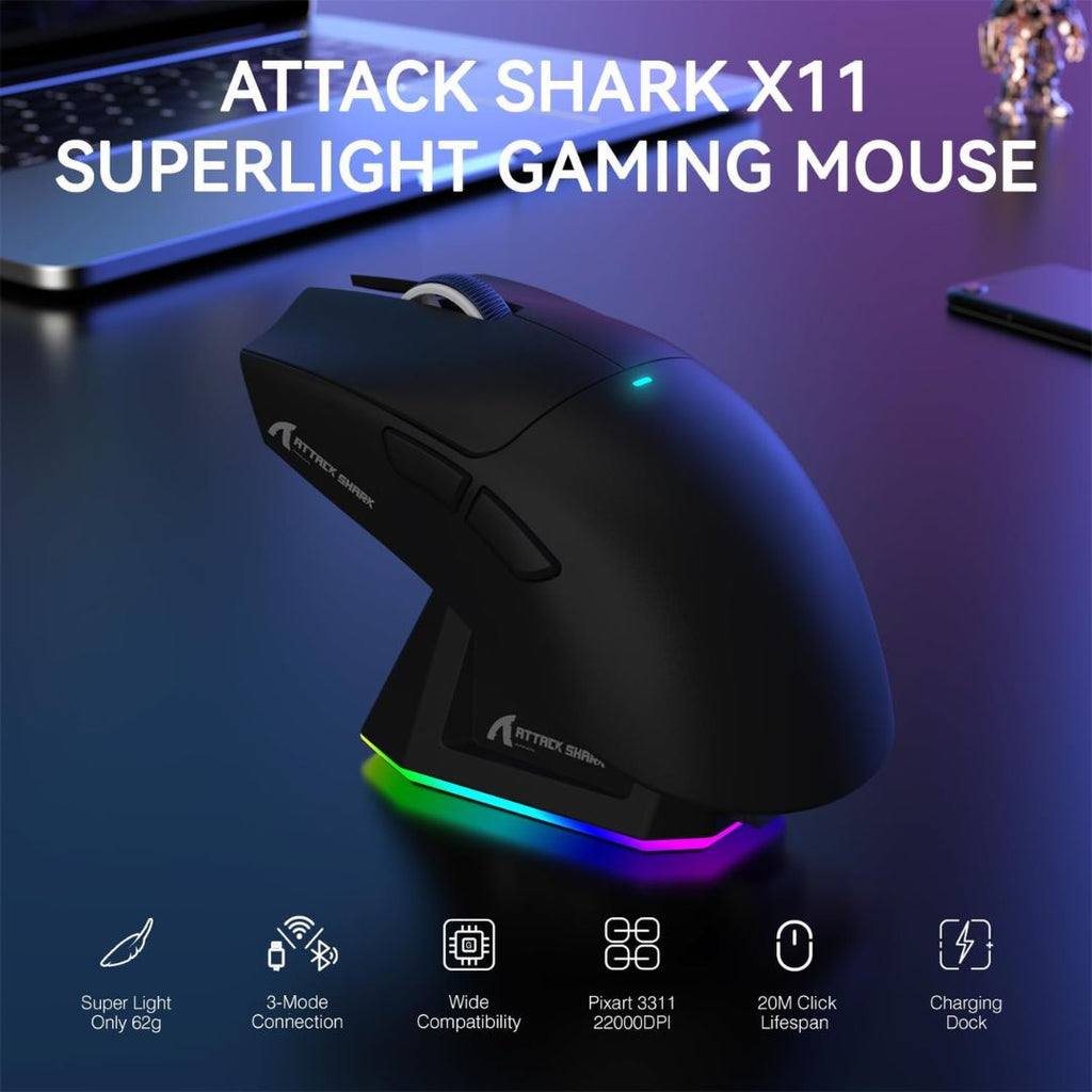 TJM ATTACK SHARK X11  Wireless Gaming Mouse - Black