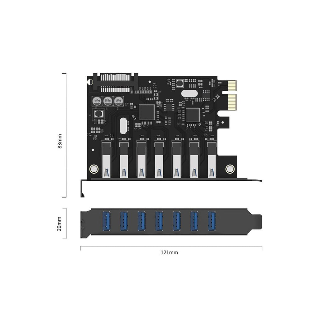 TJM ORICO USB 3.0 PCI-E Expansion Card - 7 Ports - Dual Chip - Model PVU3-7U