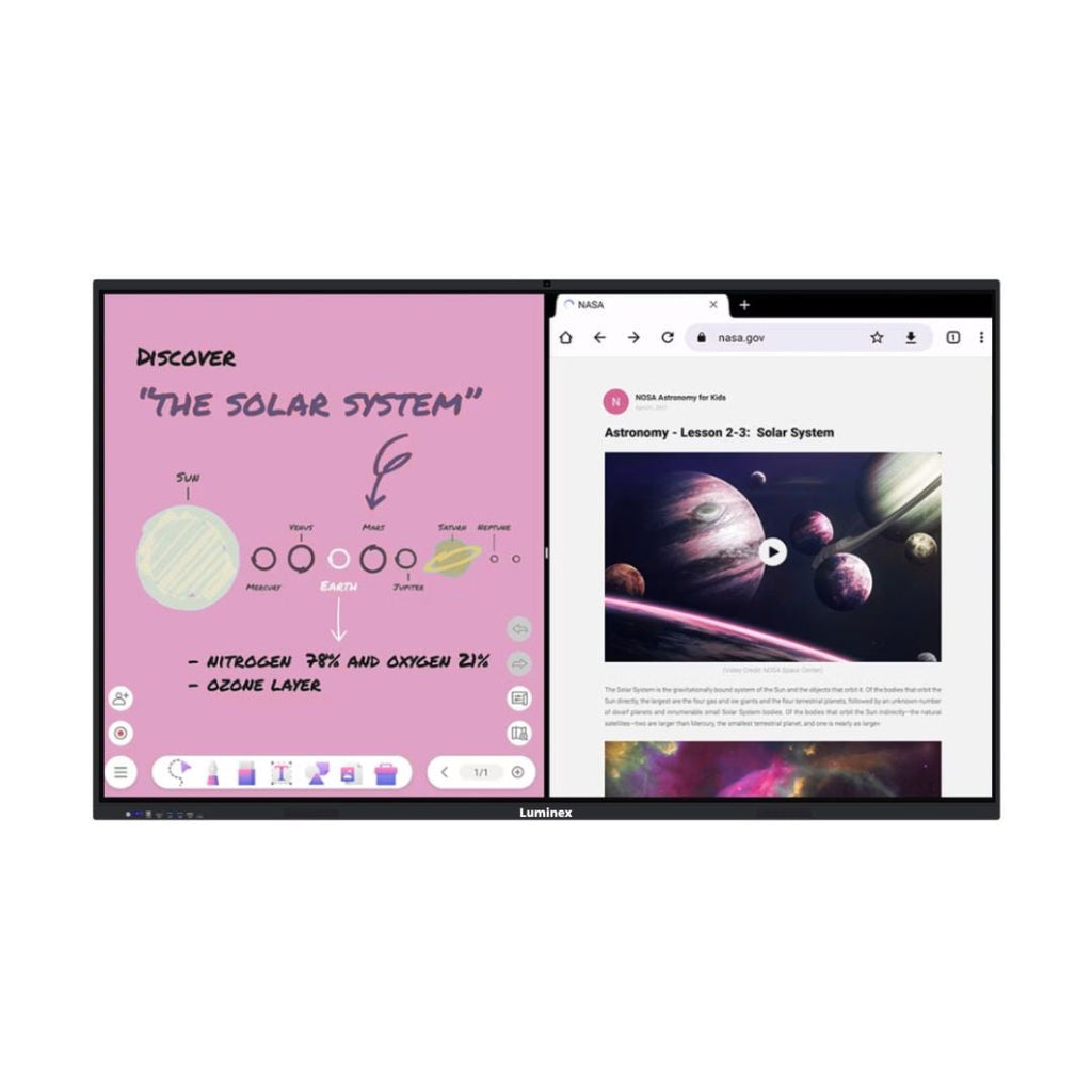 TJM Luminex 86-Inch 4K UHD & AI Built-in Camera Smart Interactive Whiteboard, Android 15.0, RAM 16GB, Storage 256GB