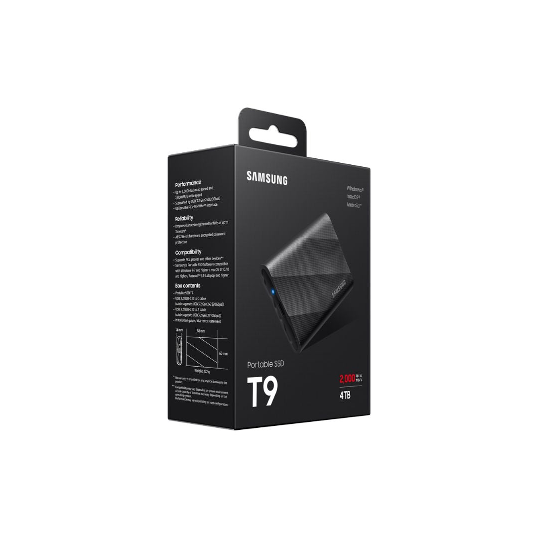 TJM Samsung T9 4TB Portable External SSD, Black