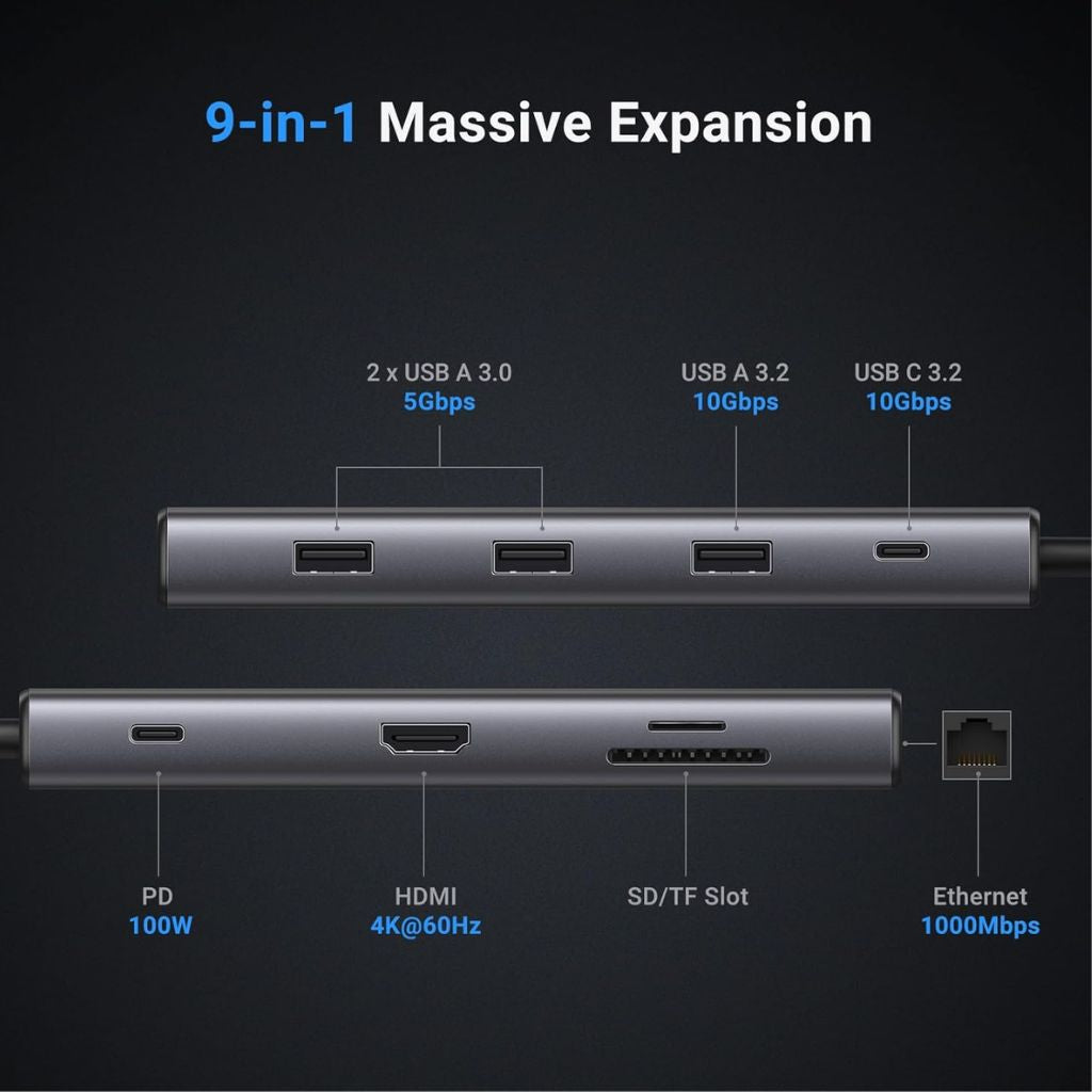 TJM UGREEN USB-C 9-in-1 Docking Station with HDMI and MicroSD