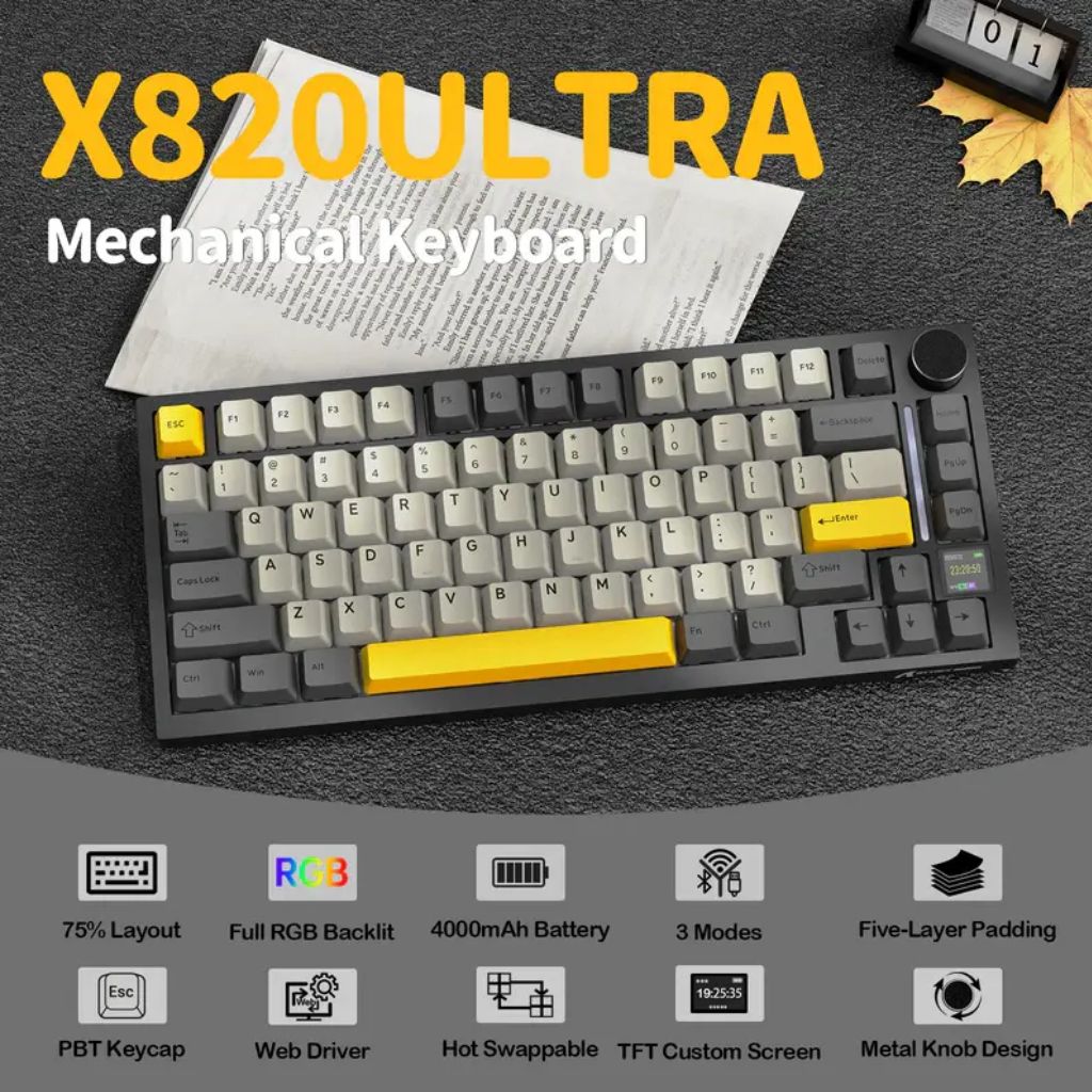 TJM ATTACK SHARK X820Ultra Tri-mode Gasket Mechanical Keyboard - Starry Black