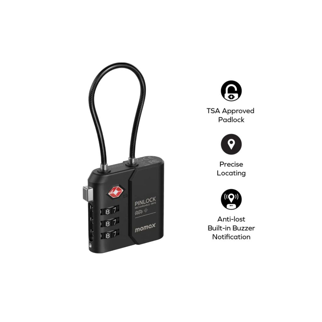 TJM Momax PinLock Find My Locator with TSA Padlock - Black