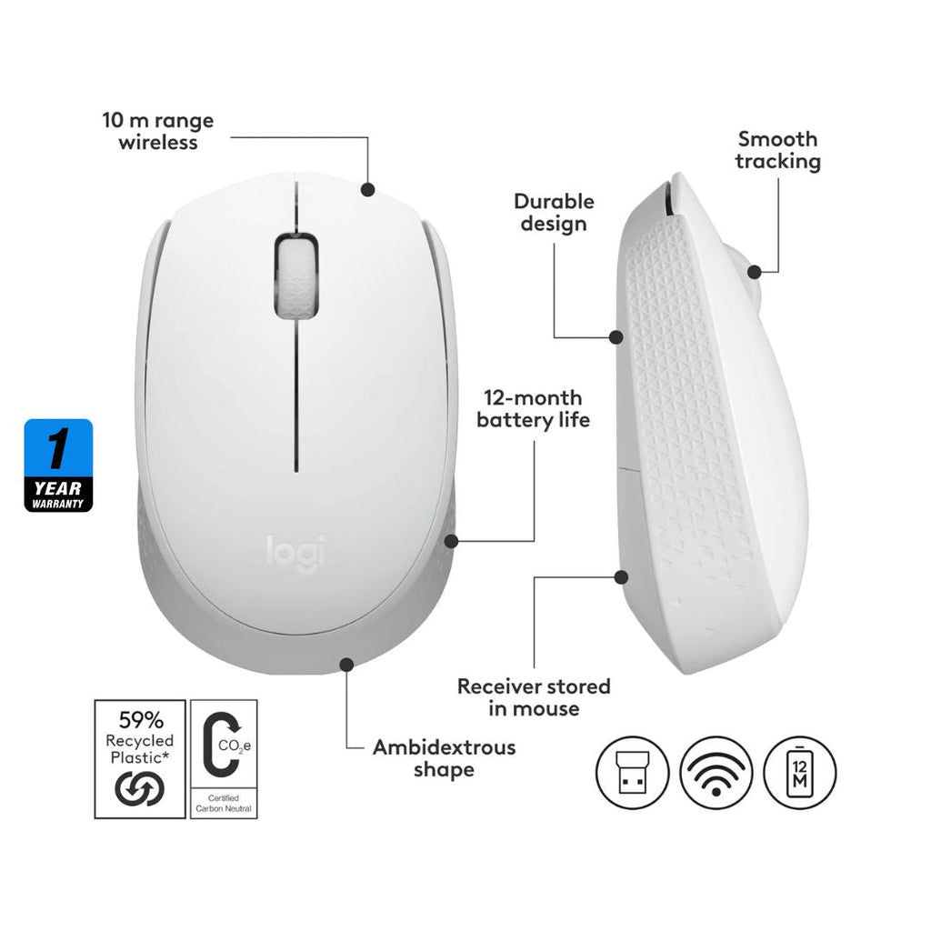 TJM Logitech M171 Wireless Mouse - Off White