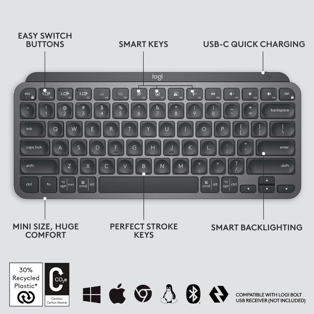 TJM Logitech MX Keys Mini Wireless Keyboard - Graphite