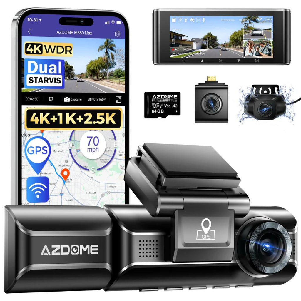 TJM AZDOME M550 Max 4K 3 Channel Dash Cam - Black