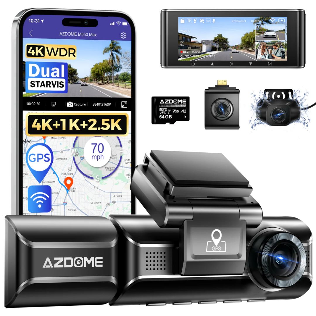 TJM AZDOME M550 Max 4K 3 Channel Dash Cam - Black
