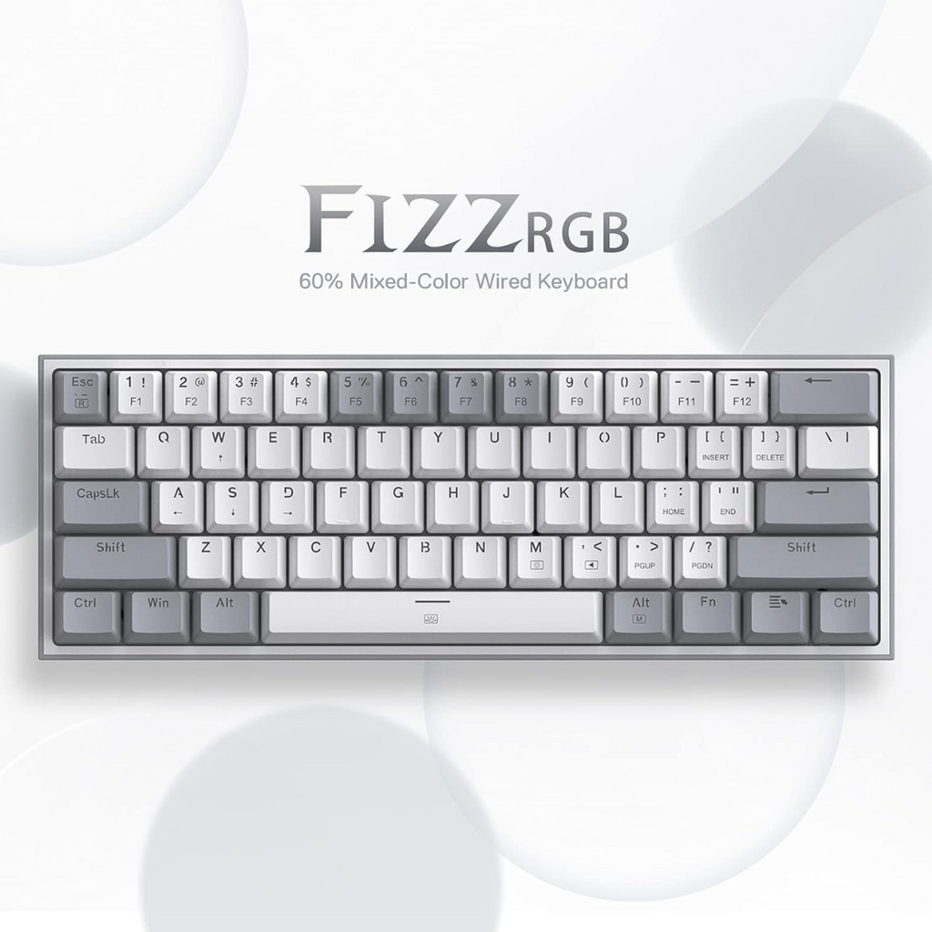 TJM Redragon K617 Fizz 60% Mechanical Gaming Keyboard - Gray White