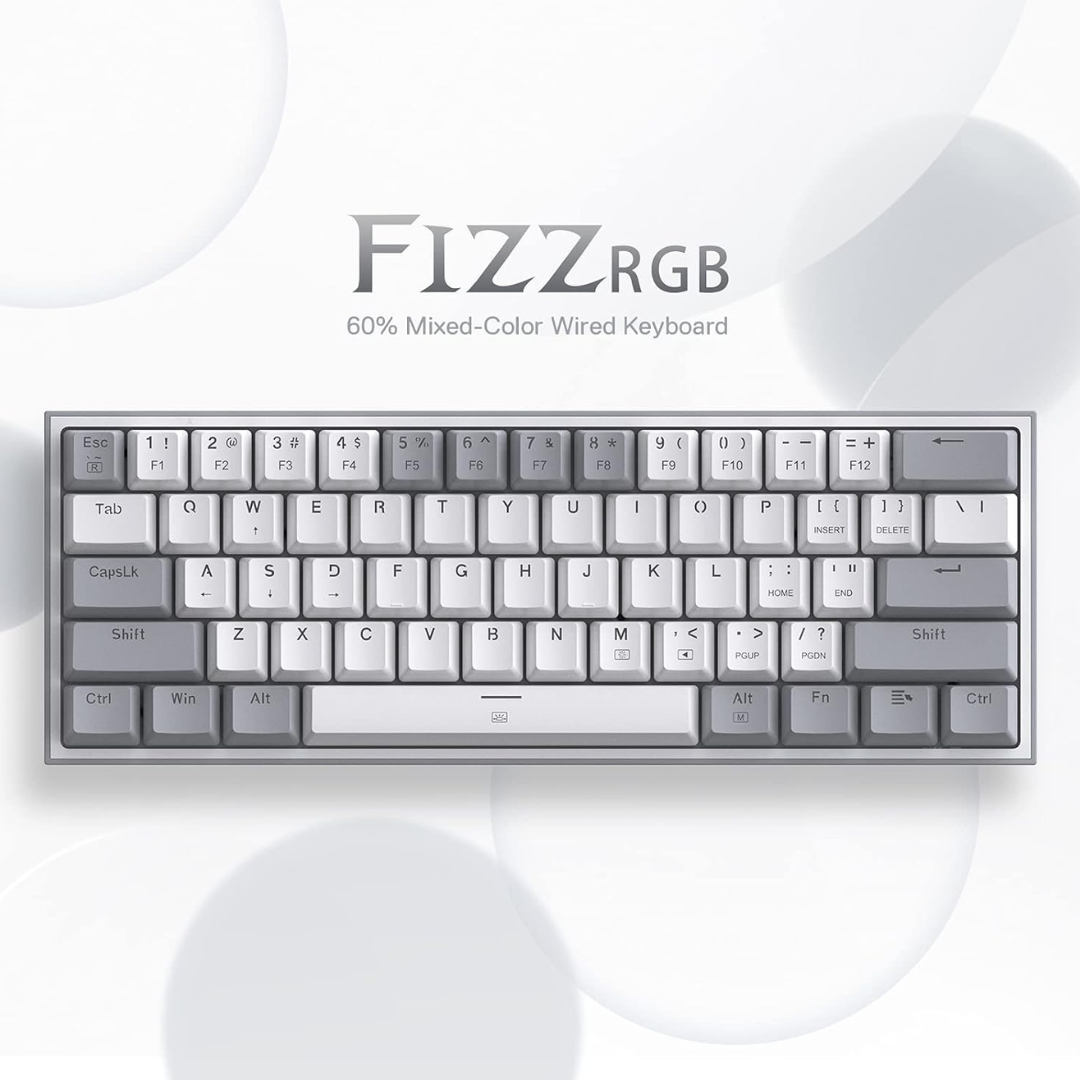 TJM Redragon K617 Fizz 60% Mechanical Gaming Keyboard - Gray White