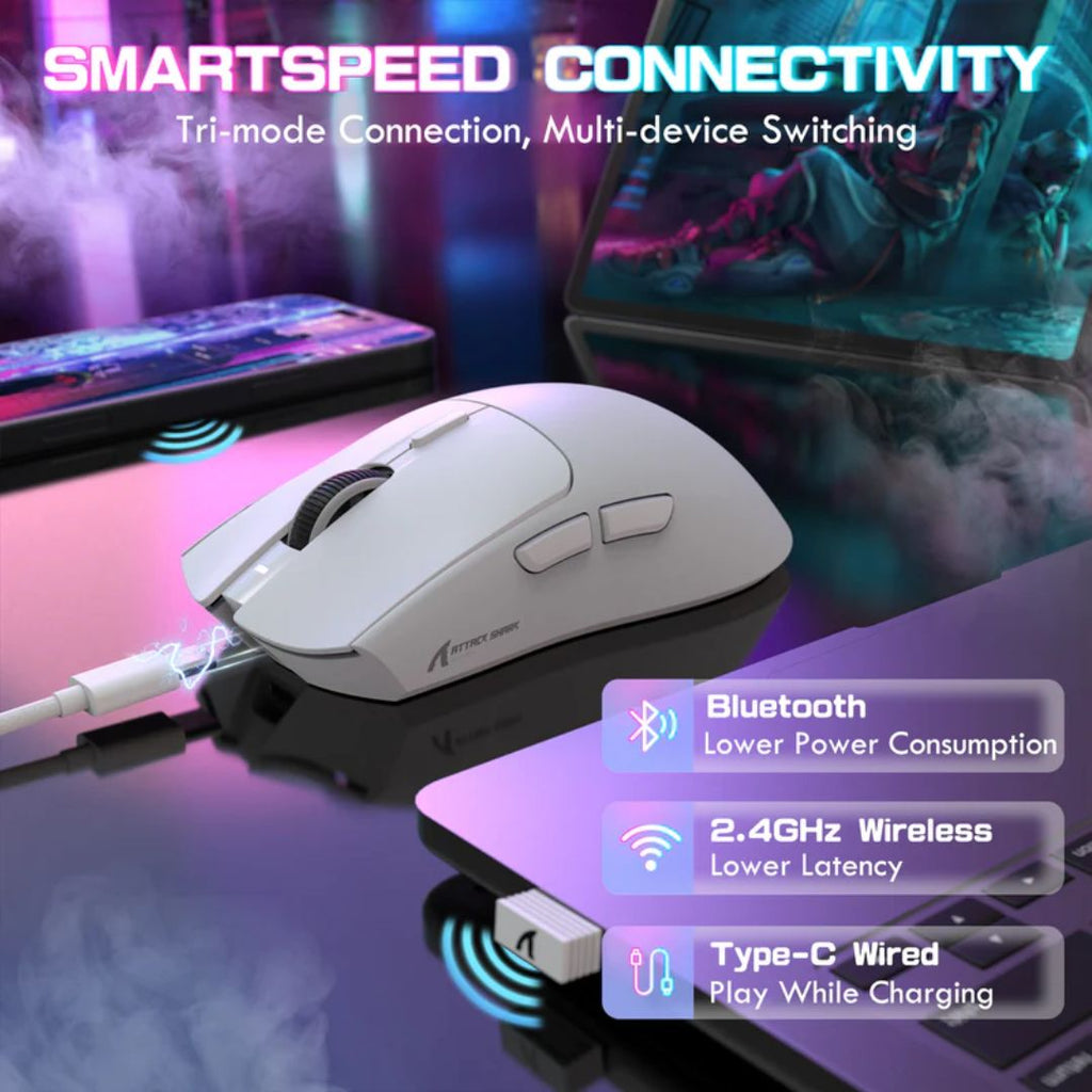 TJM ATTACK SHARK X1 Tri-mode Gaming Mouse - White