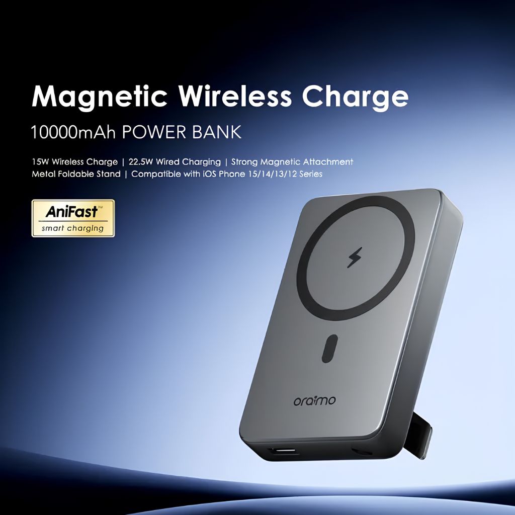 TJM Oraimo MagPower 10000mAh Wireless and Wired Power Bank - Black
