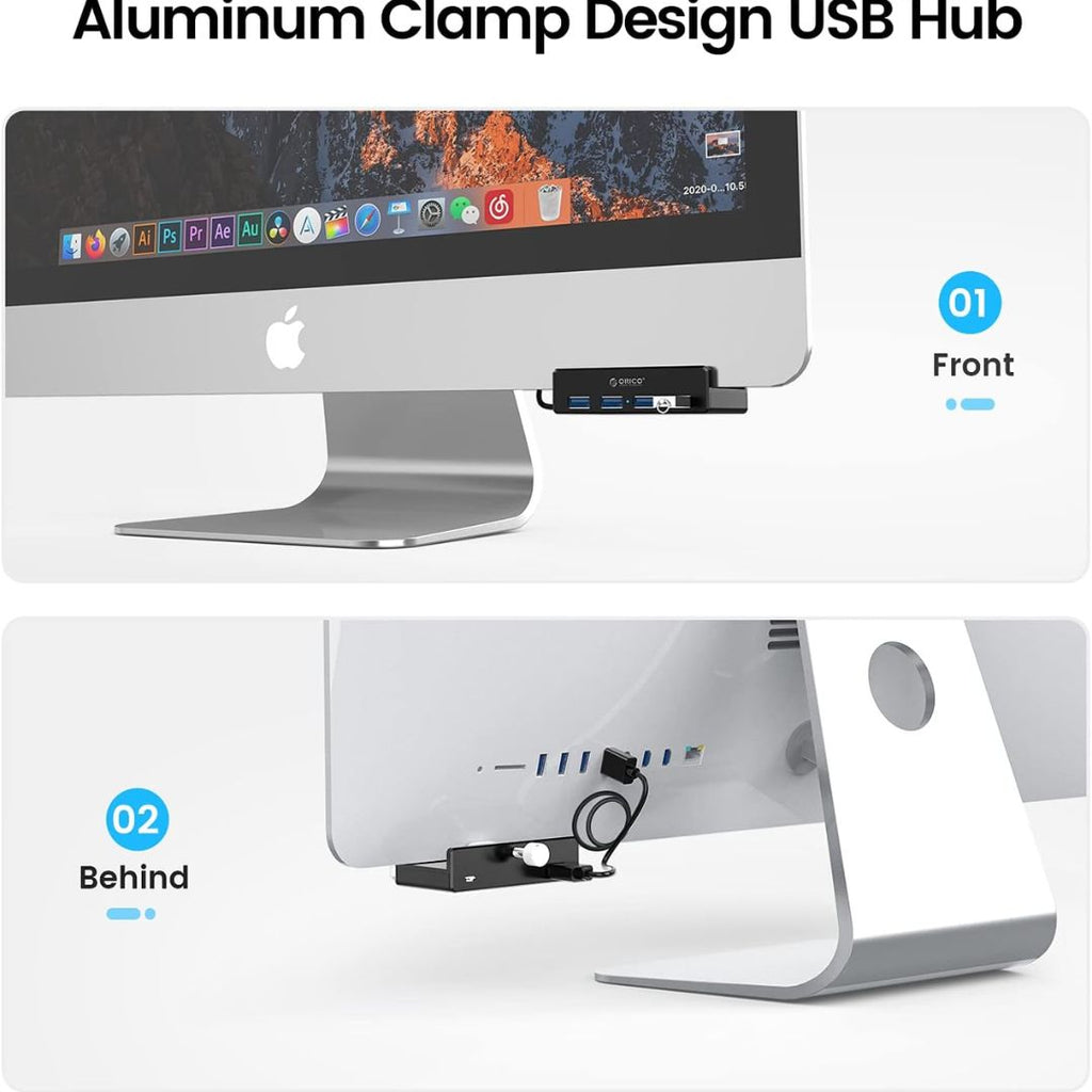 TJM ORICO Aluminum Alloy Clip-Type USB 3.0 HUB - 4 Ports - Model MH4PU-BK