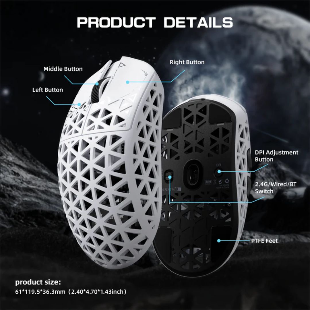 TJM ATTACK SHARK R5 Ultra Carbon Fiber Wireless 8K Gaming Mouse - White