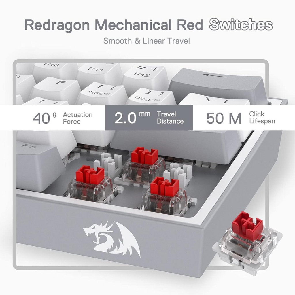 TJM Redragon K617 Fizz 60% Mechanical Gaming Keyboard - Gray White