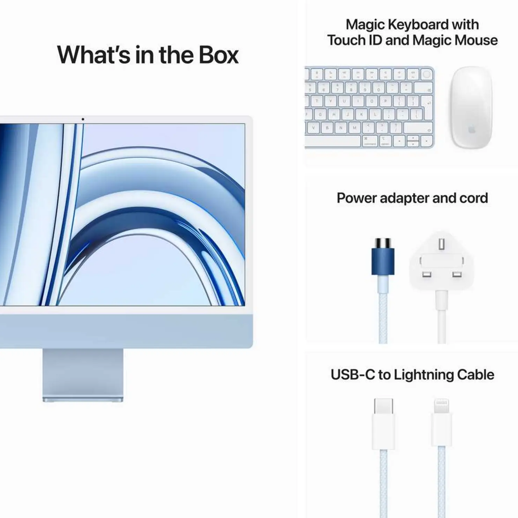 TJM Apple iMac 24 MQRR3AB/A - A2873, M3 (8 Core), RAM 8GB, SSD 512GB, GPU (10 Core), 24 Inch 4.5K Retina display, Blue