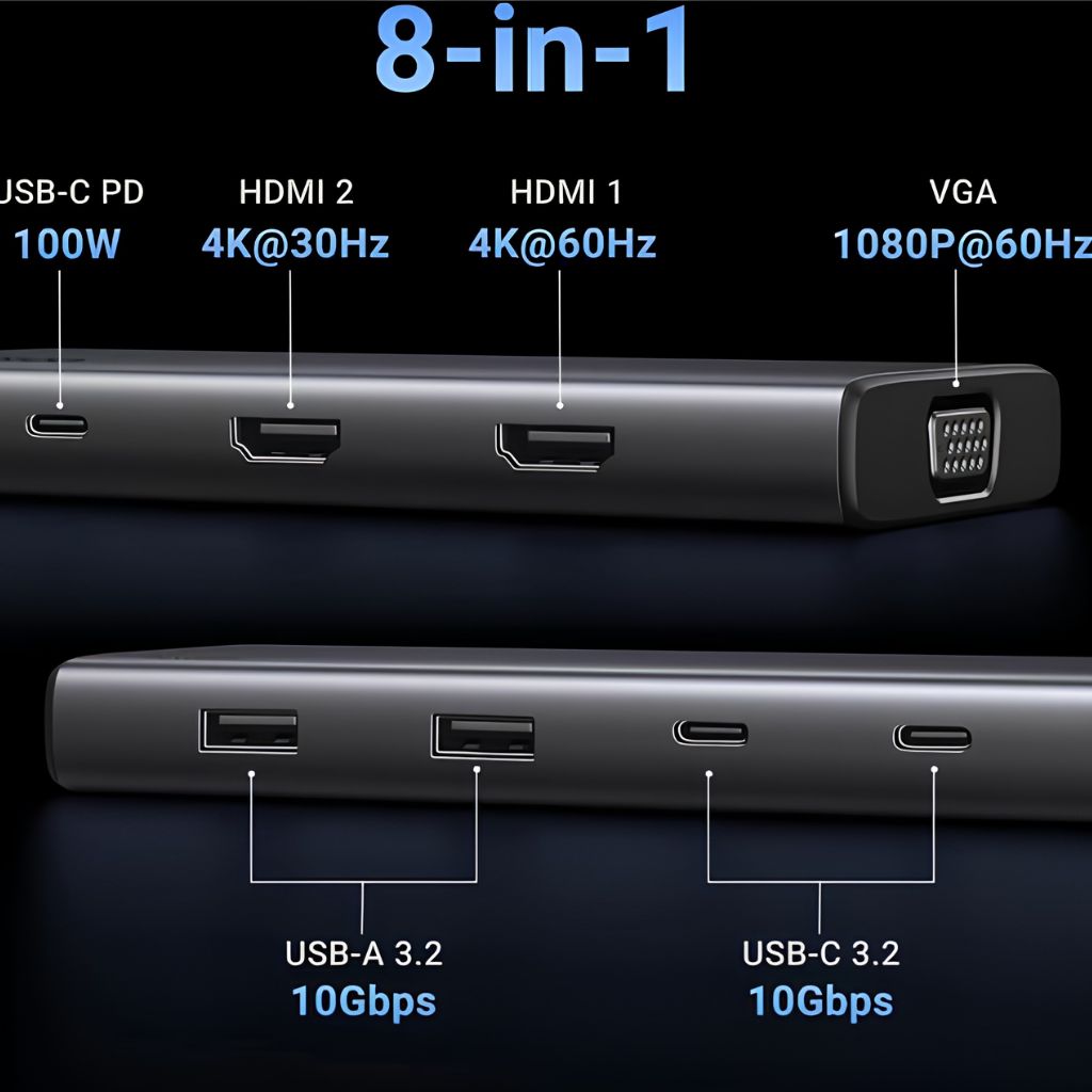TJM UGREEN UG-35588 8-in-1 USB-C Hub with HDMI, USB 3.0, SD/TF, Ethernet, PD