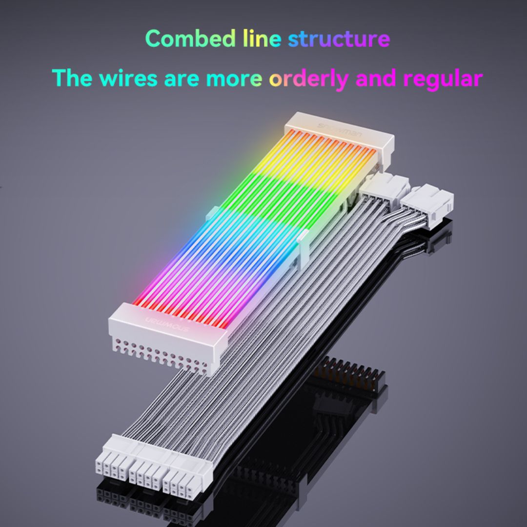 TJM SNOWMAN Sleeved Cover Extension Cable MB & GPU ARGB, 24 Pin + 12+4 Pin 12 VHPWER Kit