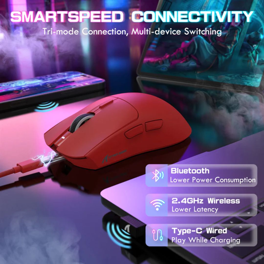 TJM ATTACK SHARK X1 Tri-mode Gaming Mouse - Red