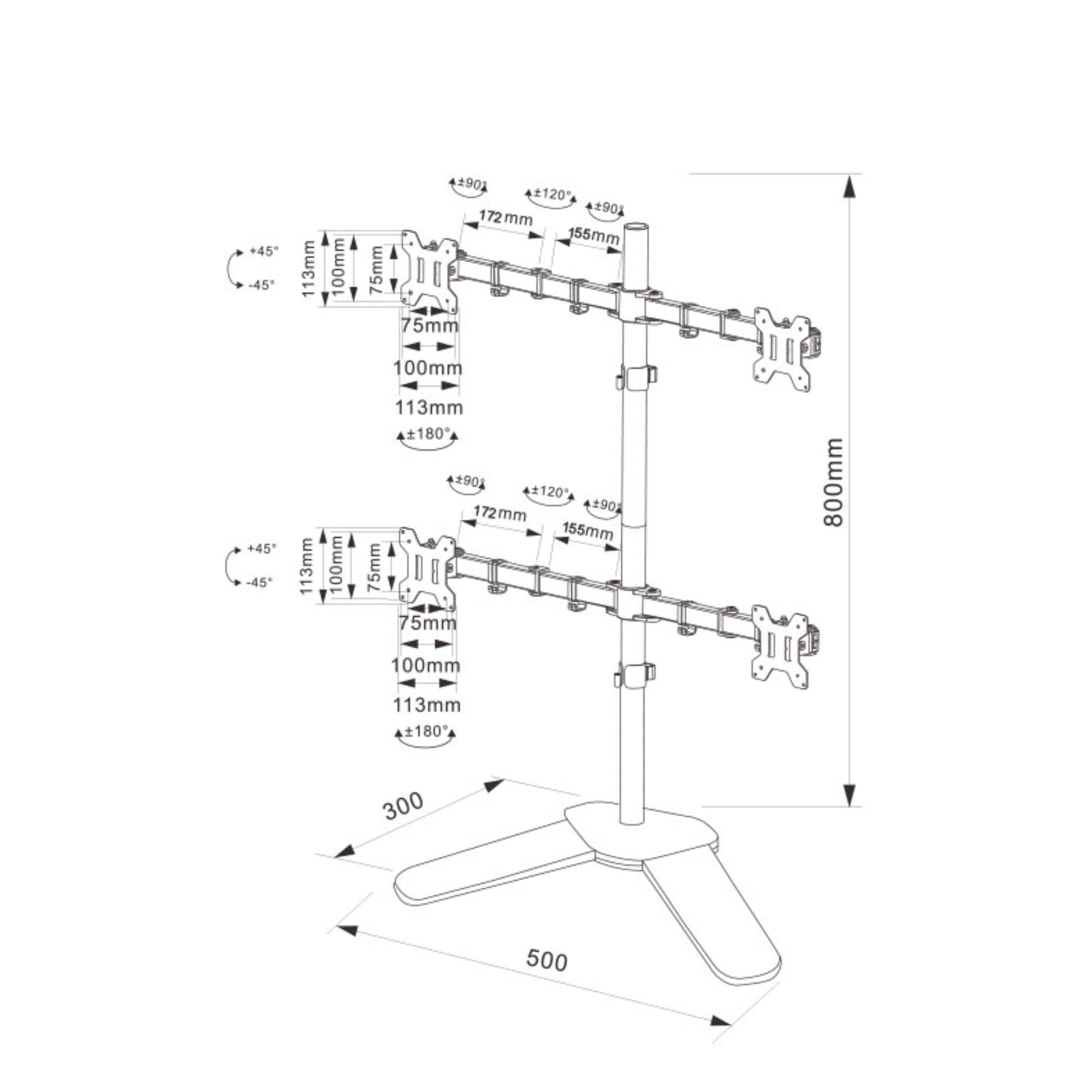 TJM Raptor M044 Monitor Stand Base Desk Mount - 4 Arm