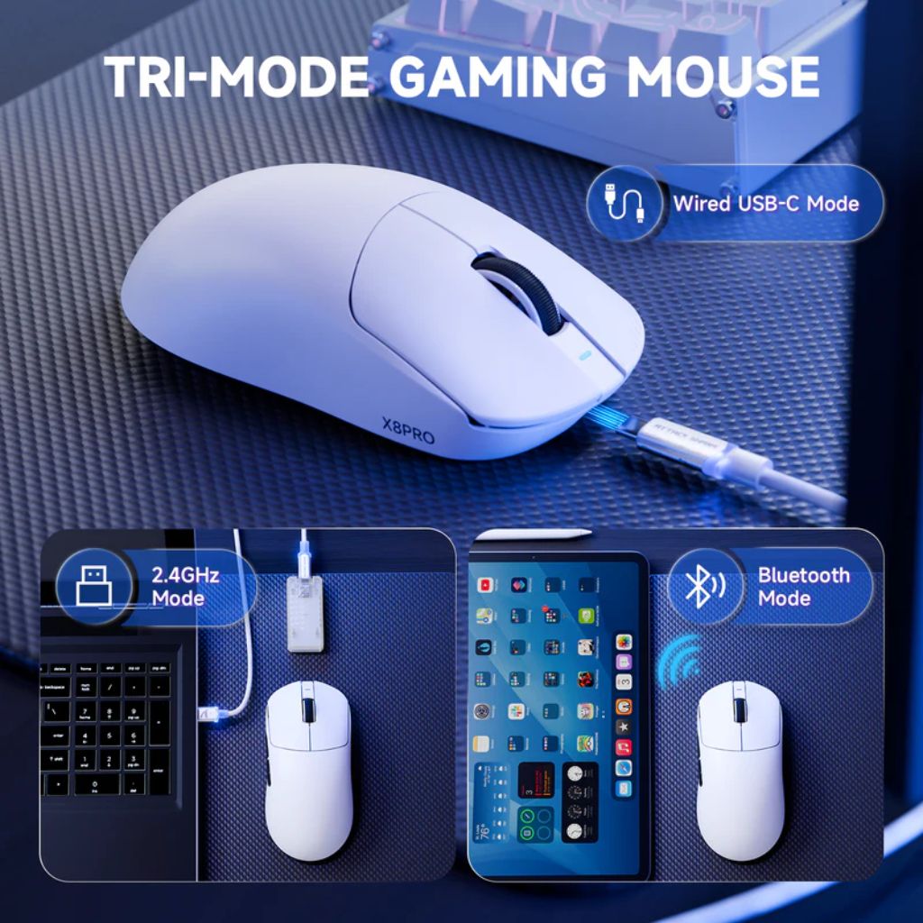 TJM ATTACK SHARK X8 Pro Tri-mode Wireless Gaming Mouse - White