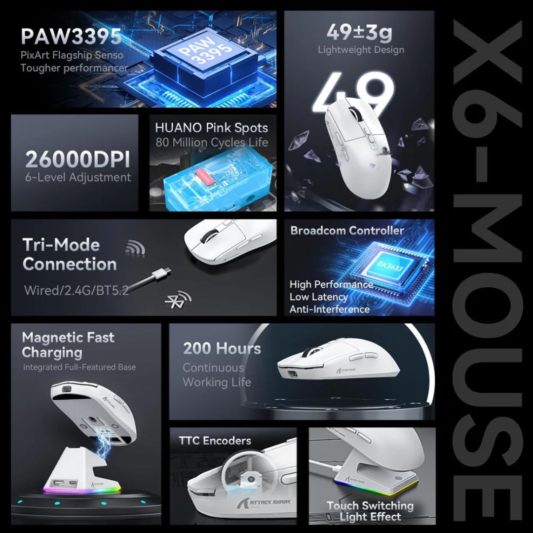 TJM ATTACK SHARK X6  Wireless Gaming Mouse - White
