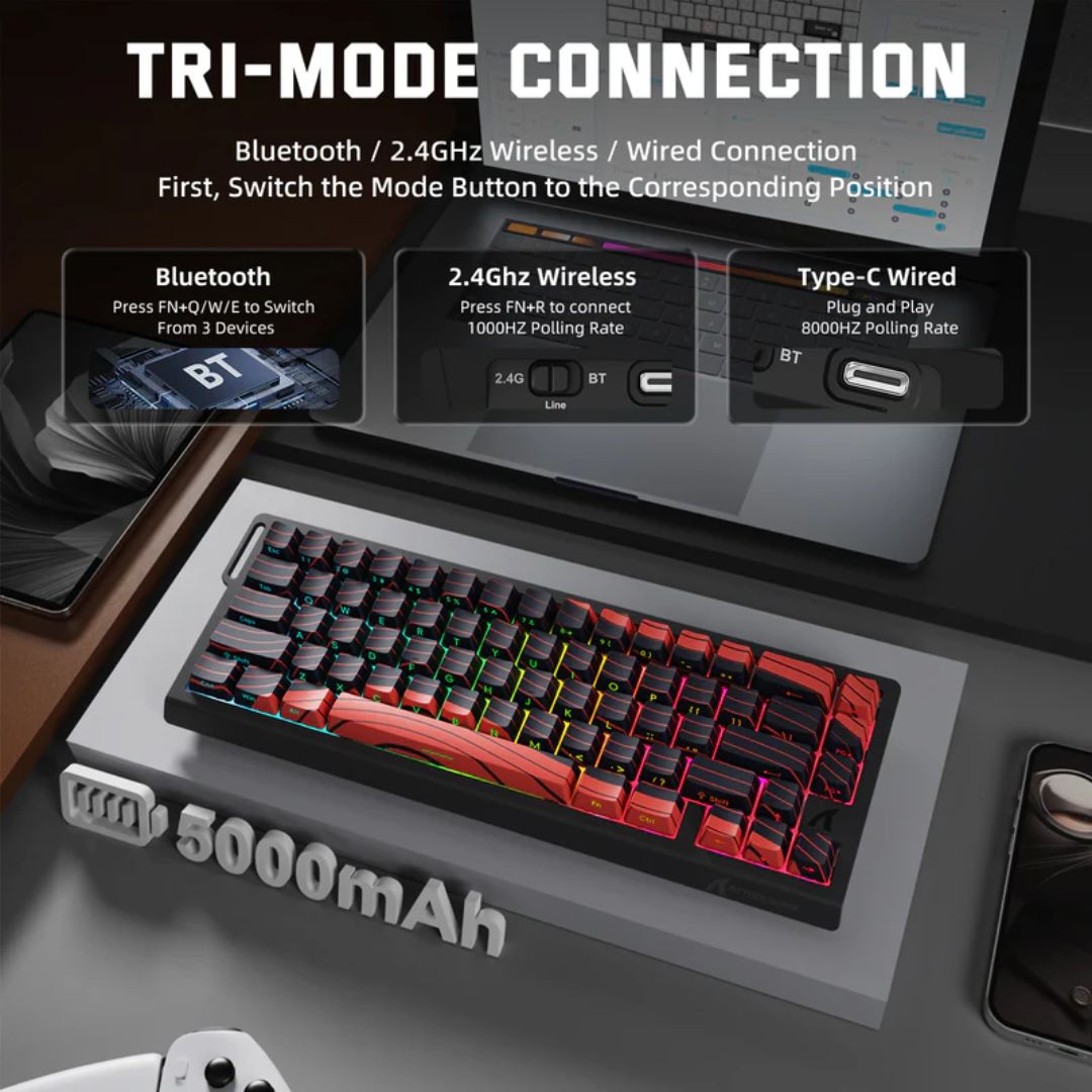 TJM ATTACK SHARK X68 Pro Magnetic Wireless Keyboard - Red and Black