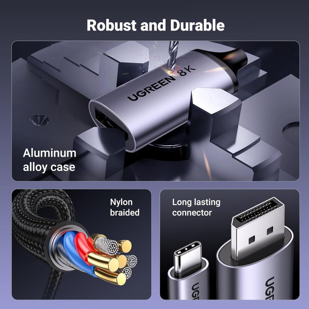 TJM UGREEN UG-25865 USB-C to DisplayPort 2.1 Cable 2M 16K/8K/4K