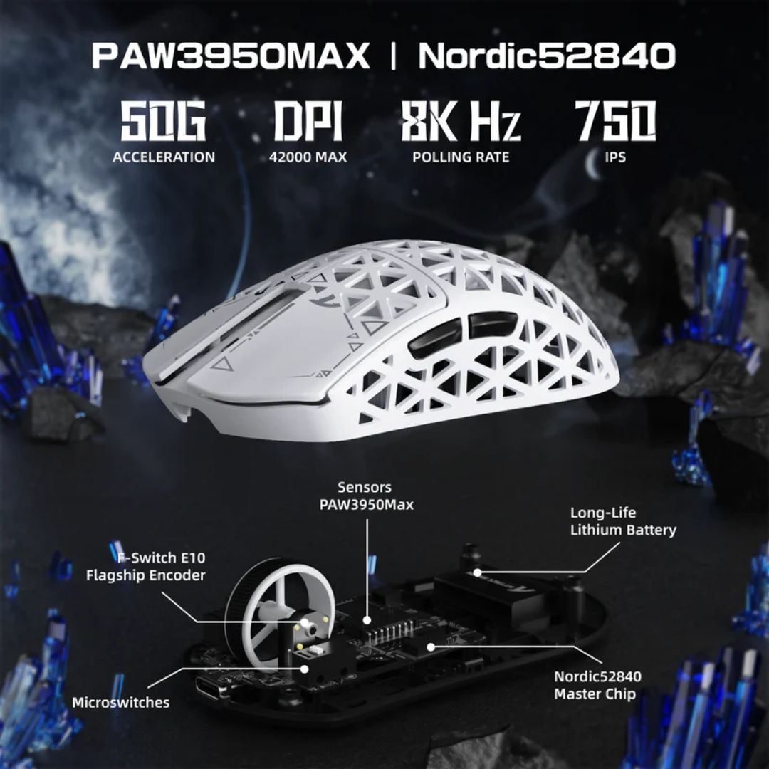 TJM ATTACK SHARK R5 Ultra Carbon Fiber Wireless 8K Gaming Mouse - White