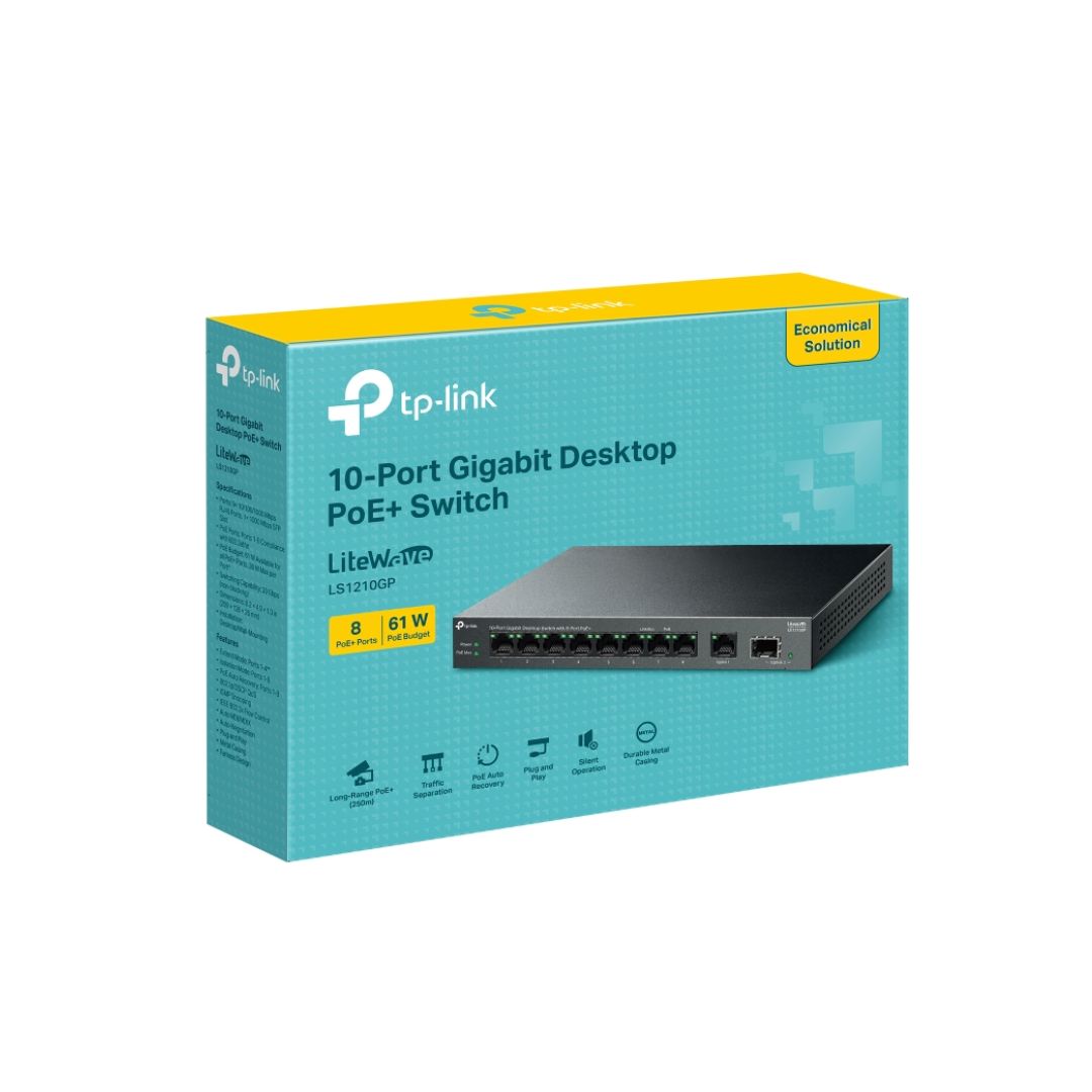 TJM TP-Link LS-1210GP, Gigabit Desktop Switch, 10-Port with 8-Port PoE+