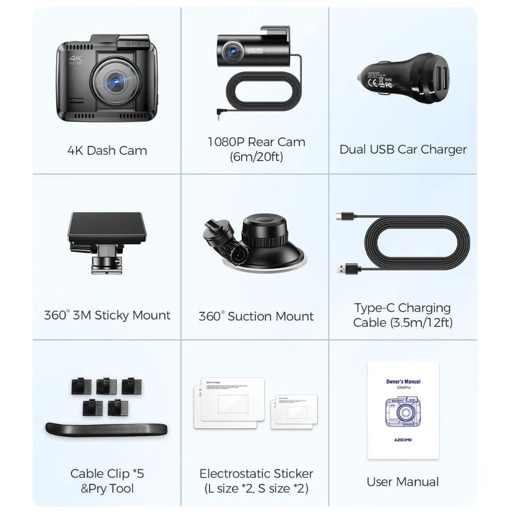 TJM AZDOME GS63H Pro 4K with No-Light Full-Color Night Vision Dash Cam - Black