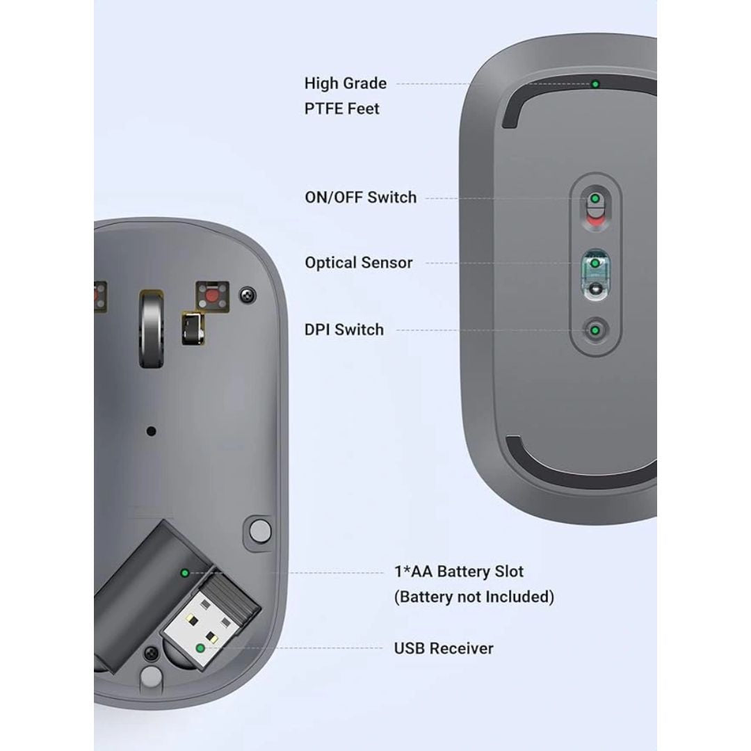 TJM UGREEN MU001 USB Optical Wireless Mouse - Gray