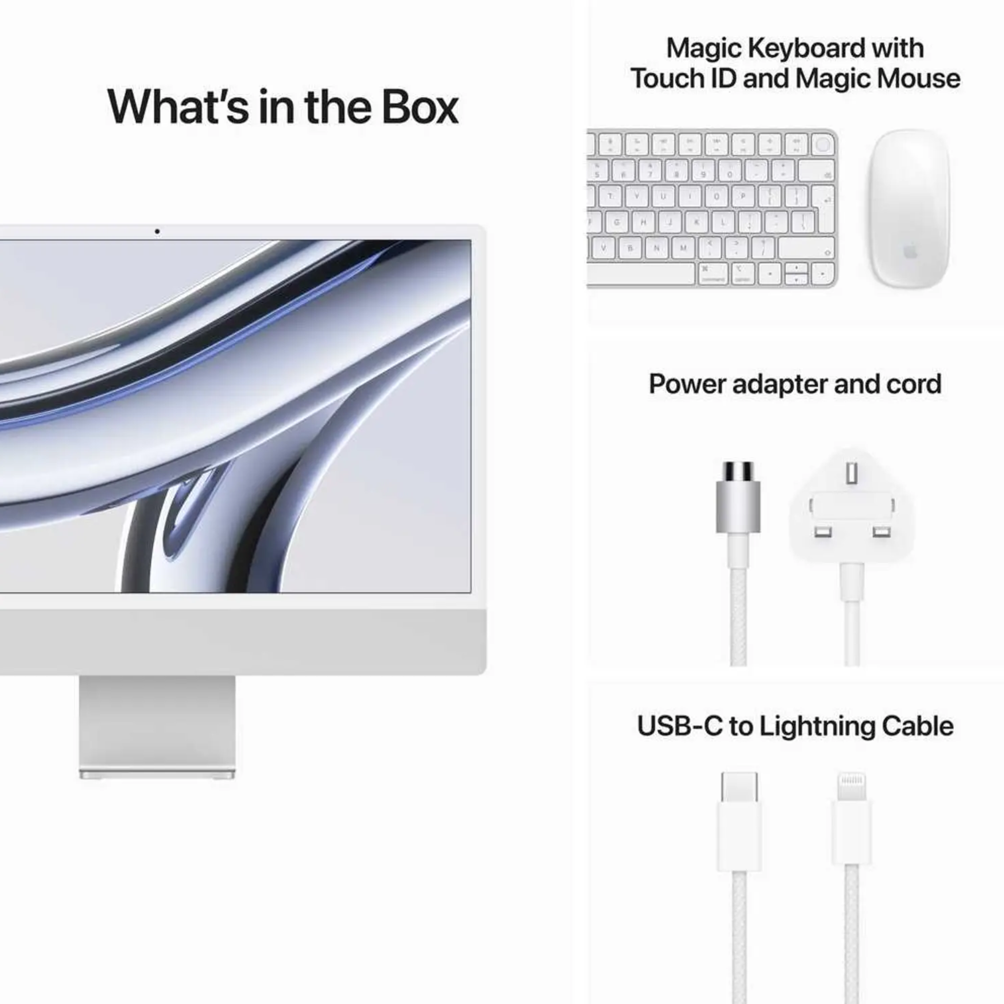 TJM Apple iMac 24 MQRK3AB/A - A2873, M3 (8 Core), RAM 8GB, SSD 512GB, GPU (10 Core), 24 Inch 4.5K Retina display, Silver
