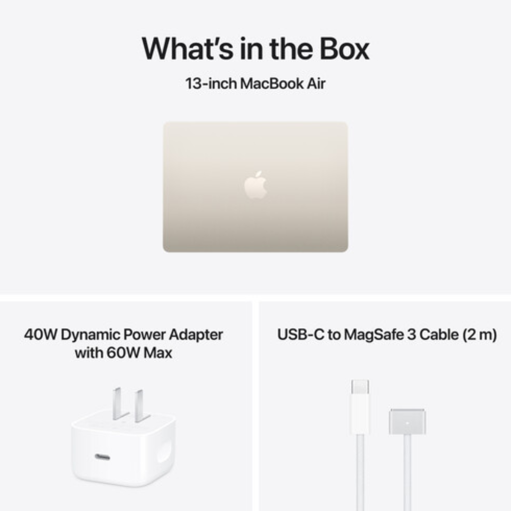 TJM Apple Macbook Air MDHA4LL/A - A3449, M5 Chip (10 Core), GPU (8 Core), RAM 16GB, SSD 512GB, 13.0 (2560 x 1664), Starlight