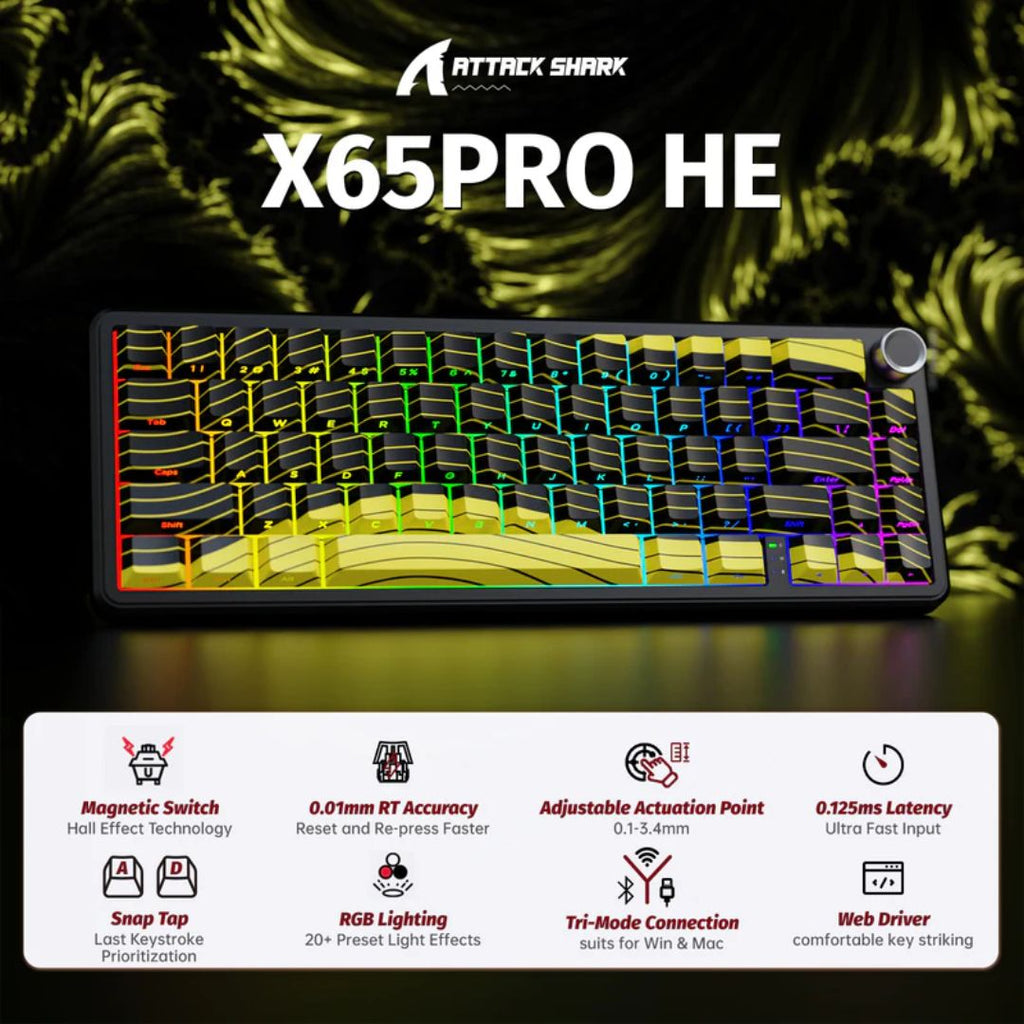 TJM ATTACK SHARK X65 PRO Magnetic Keyboard - Yellow Contours