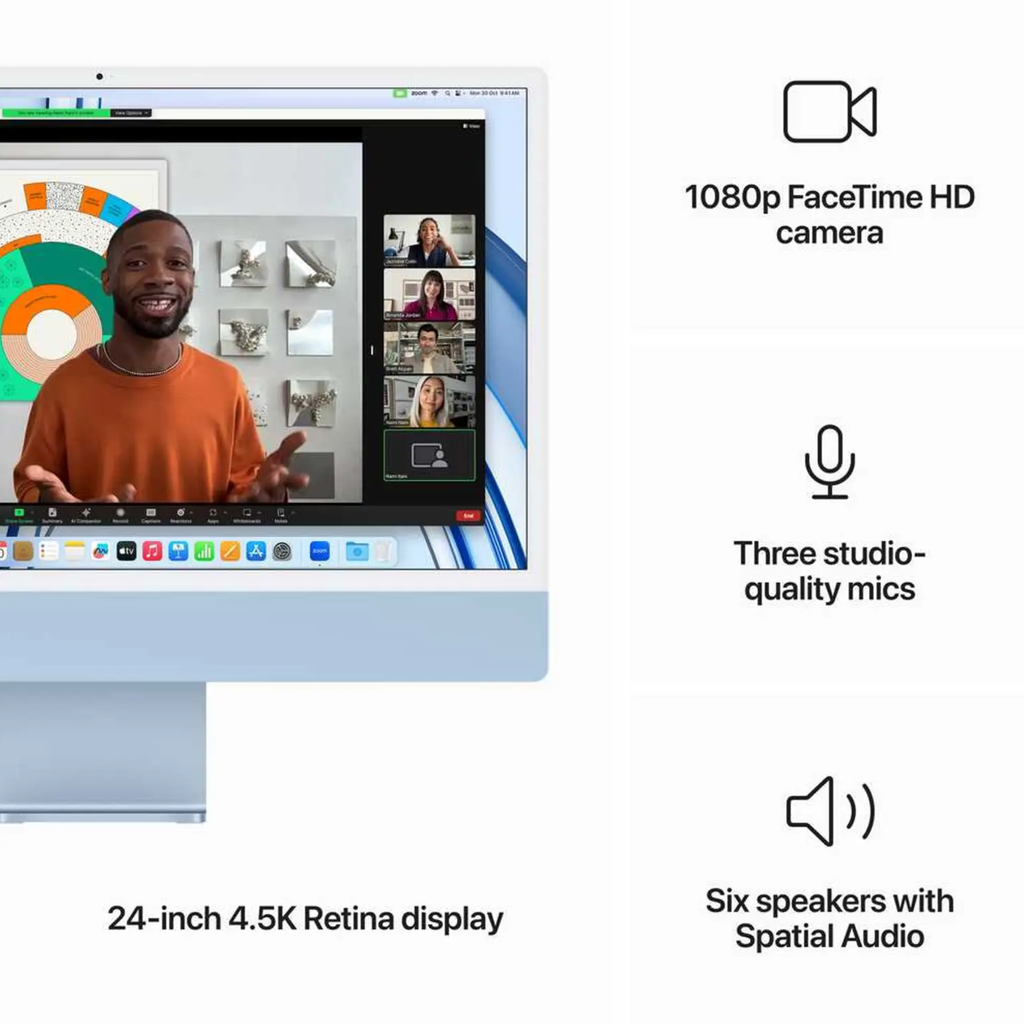 TJM Apple iMac 24 MQRR3AB/A - A2873, M3 (8 Core), RAM 8GB, SSD 512GB, GPU (10 Core), 24 Inch 4.5K Retina display, Blue