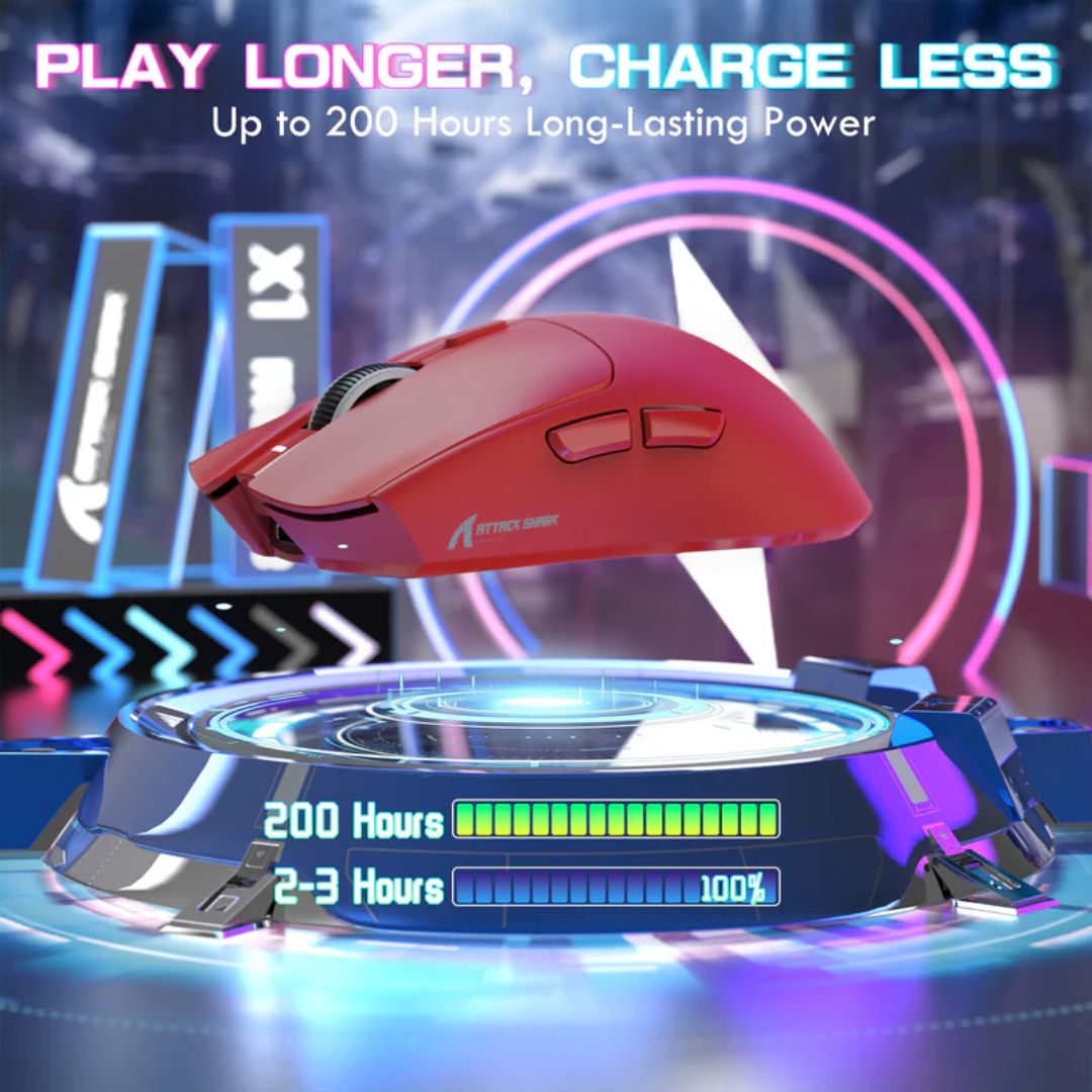 TJM ATTACK SHARK X1 Tri-mode Gaming Mouse - Red