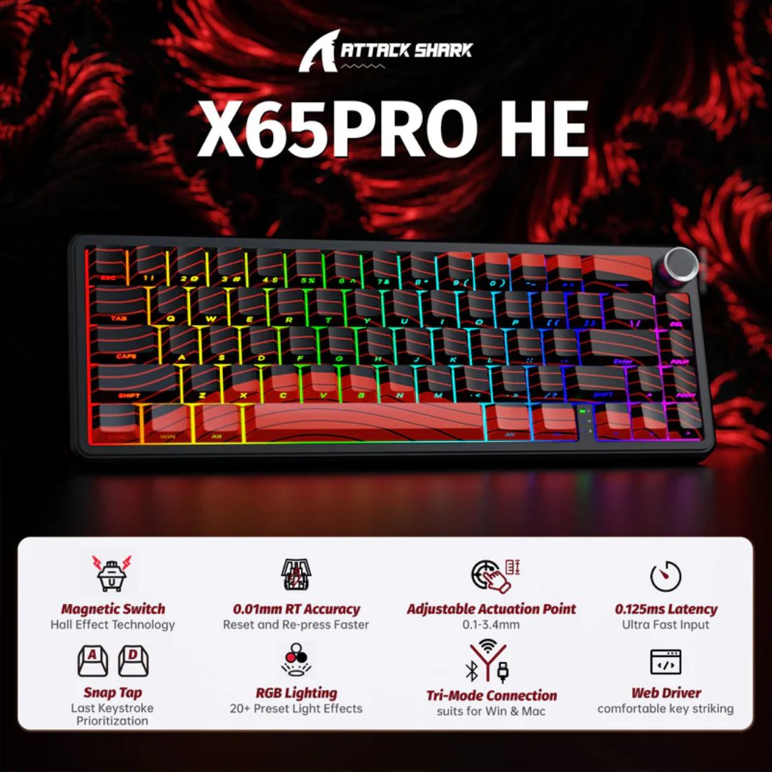 TJM ATTACK SHARK X65 PRO Magnetic Keyboard - Red Contours