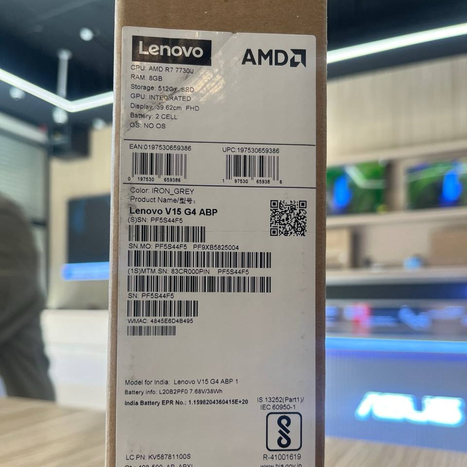 TJM Lenovo V15 G4 - (0PIN), AMD Ryzen 7-7730U, RAM 8GB, SSD 512GB, Integrated, 15.6 Inch FHD, Iron Grey