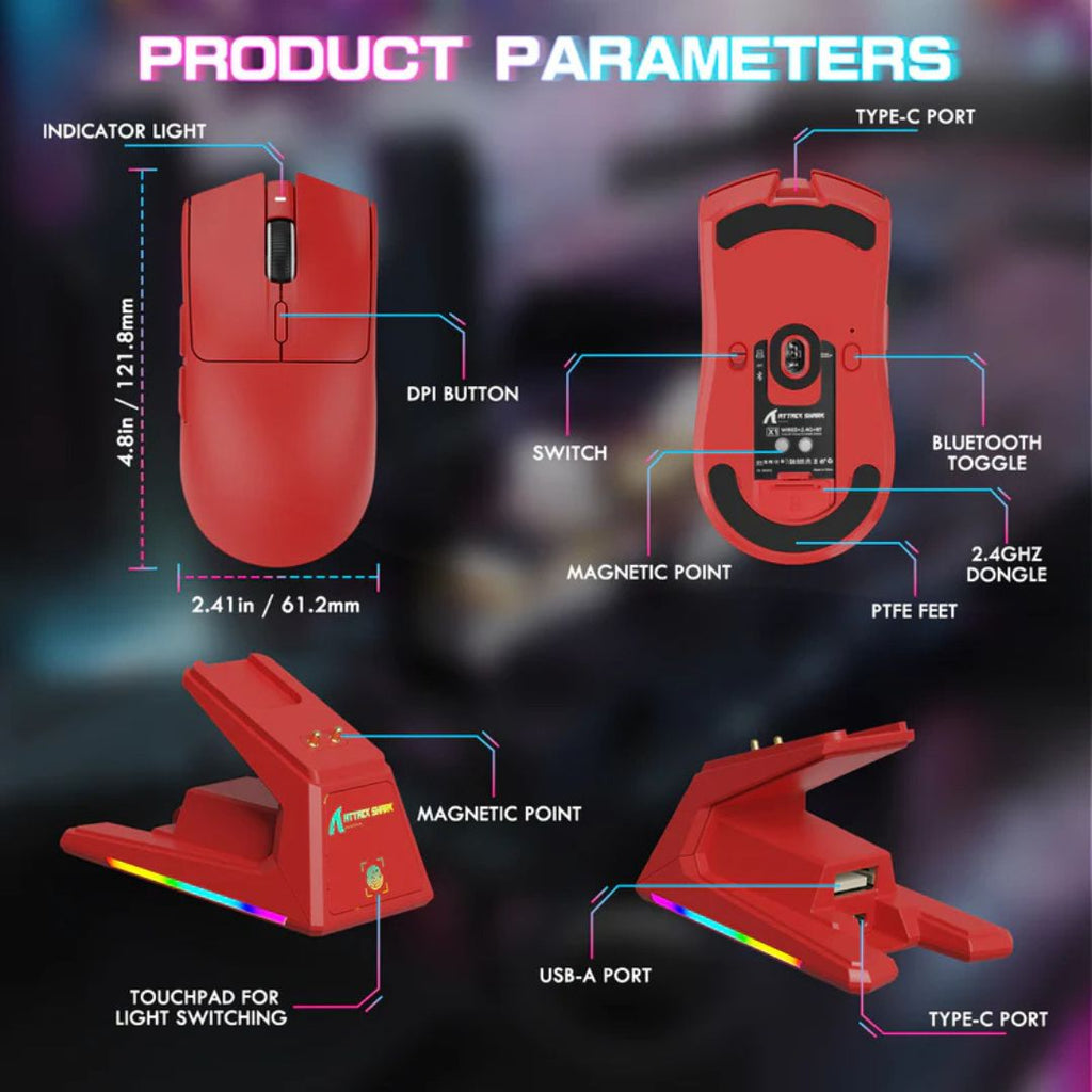 TJM ATTACK SHARK X1 Tri-mode Gaming Mouse - Red