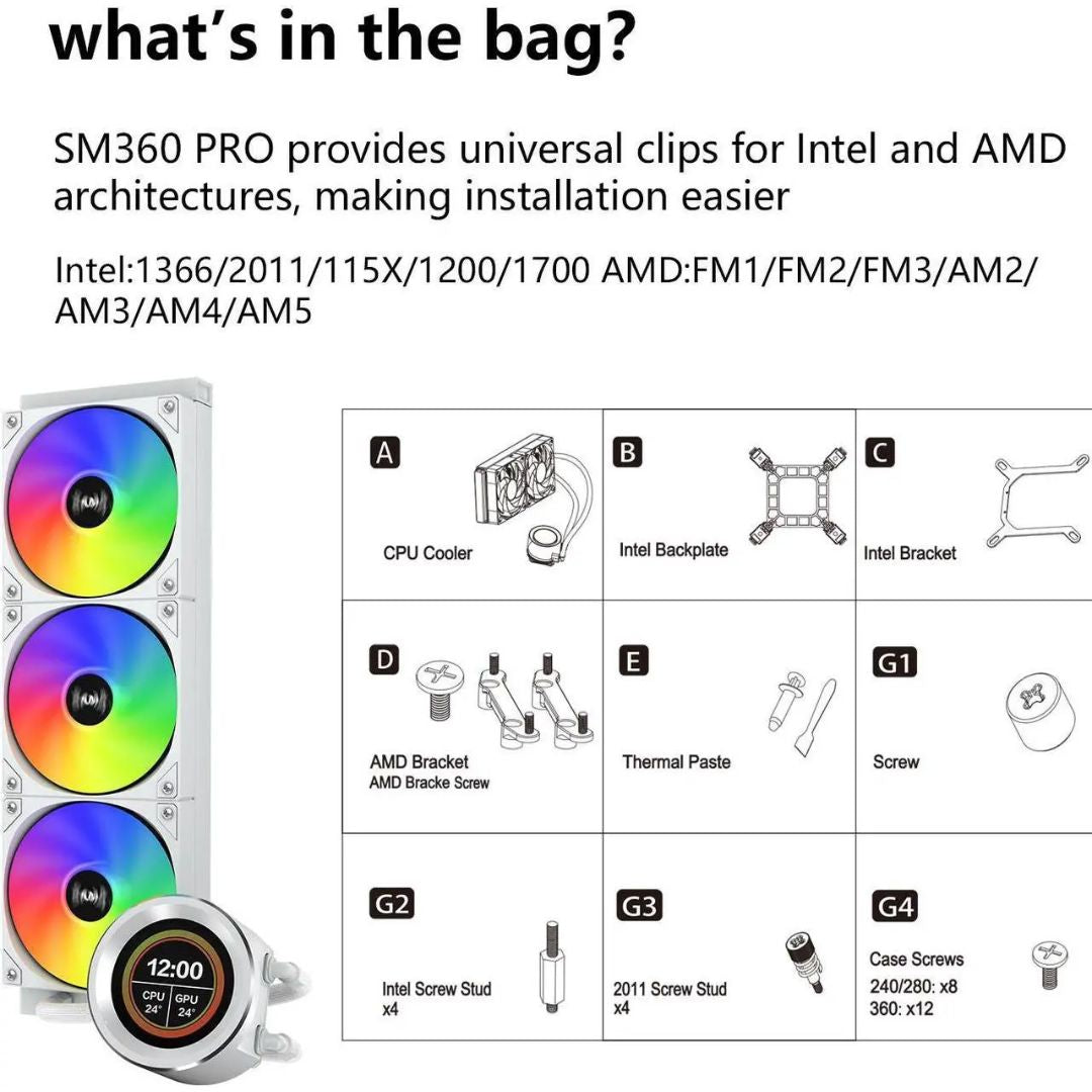 TJM SAMA SM360 PRO ARGB Liquid CPU Cooler - White