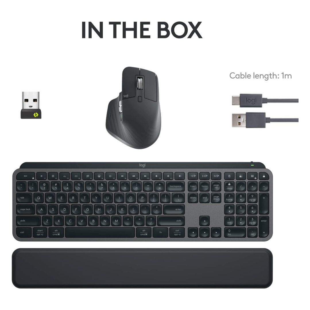 TJM Logitech MX Keys S Combo - Performance Wireless Keyboard & Mouse with Palm Rest