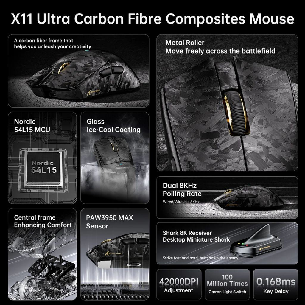TJM Attack Shark X11 Ultra carbon fiber Wireless - Black