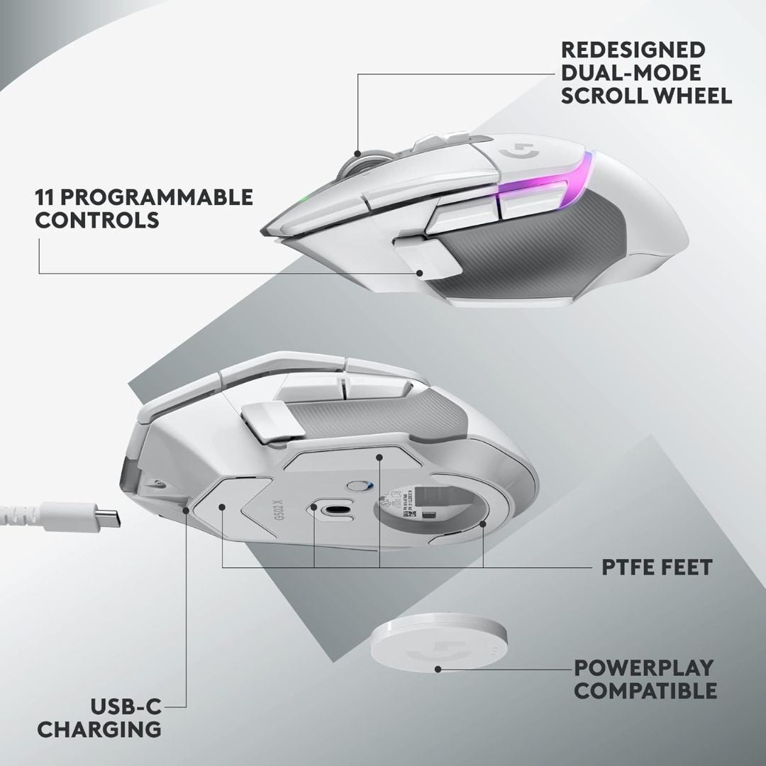 TJM Logitech G502 X PLUS Lightspeed Wireless Optical Mouse White