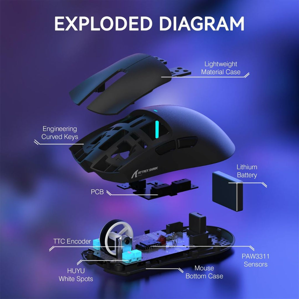 TJM ATTACK SHARK X11  Wireless Gaming Mouse - Black